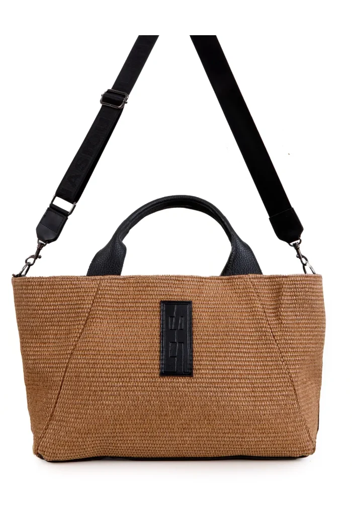 Classy Straw Tote & Shopper Bag Taupe - Image 2