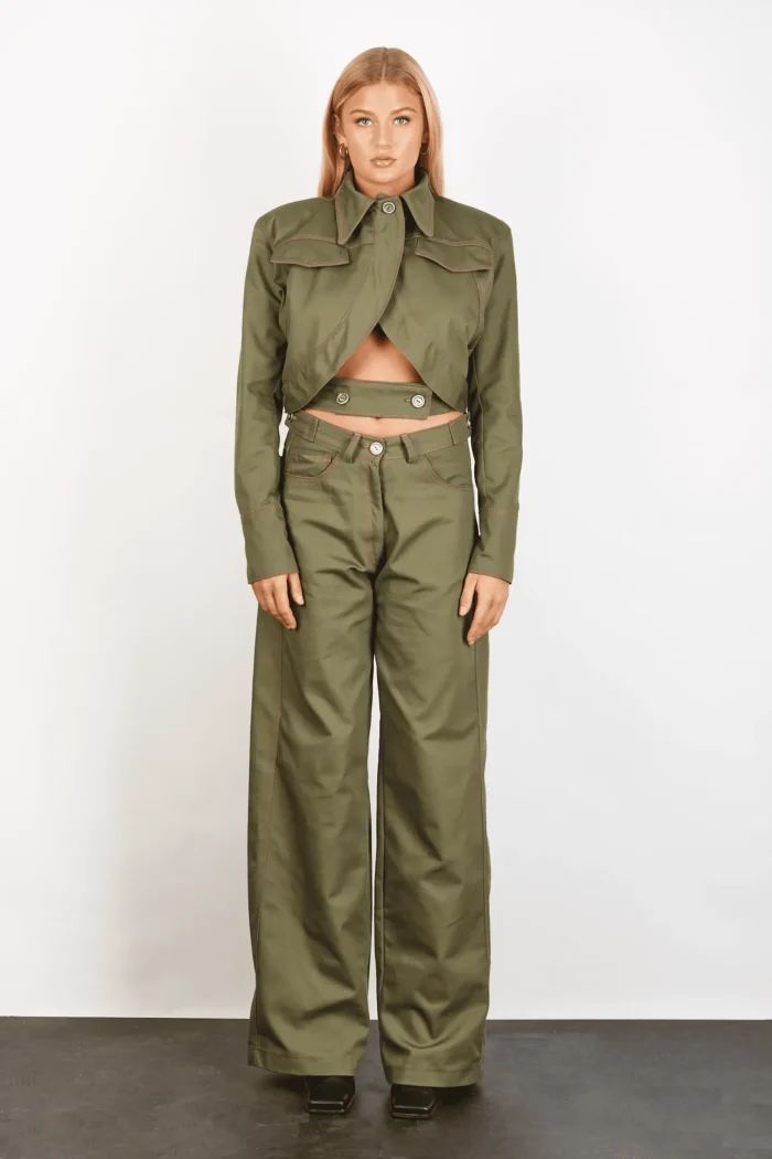 Andriana Crop Jacket Apparel  Khaki - Image 4