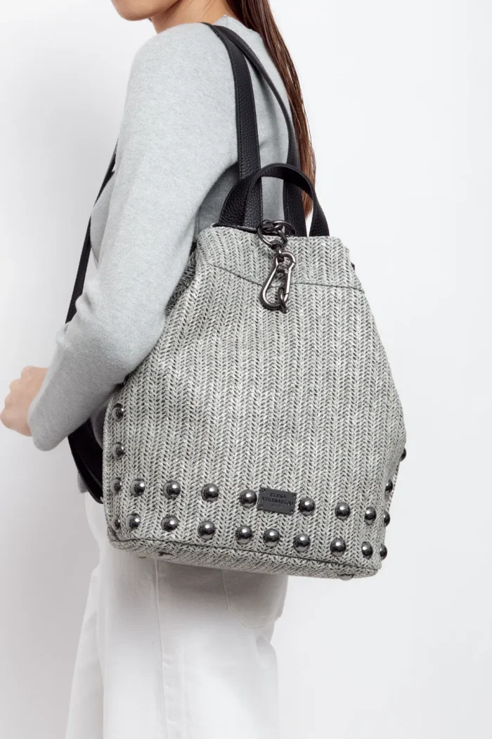 Black N' Metal Vegan Straw Backpack Γυναικείο Γκρι - Image 7