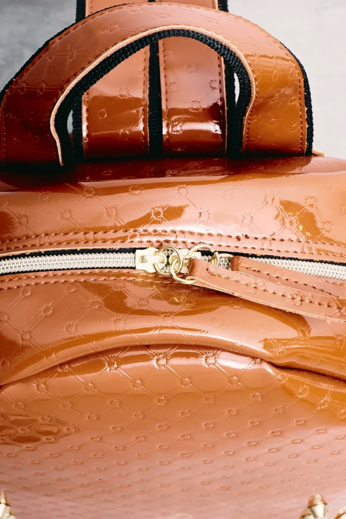 Retro Backpack Γυναικείο Λουστρίνι Κονιάκ Large - Image 5