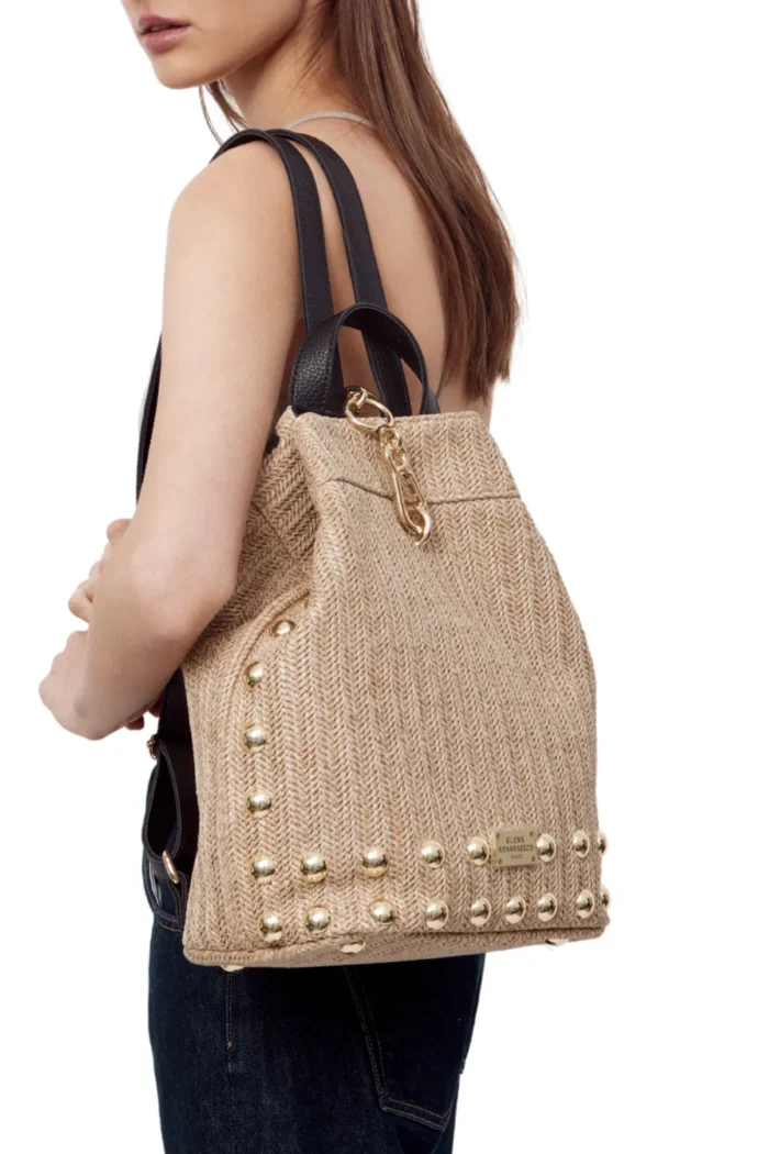 Black N' Metal Vegan Straw Backpack Γυναικείο Μπέζ - Image 7