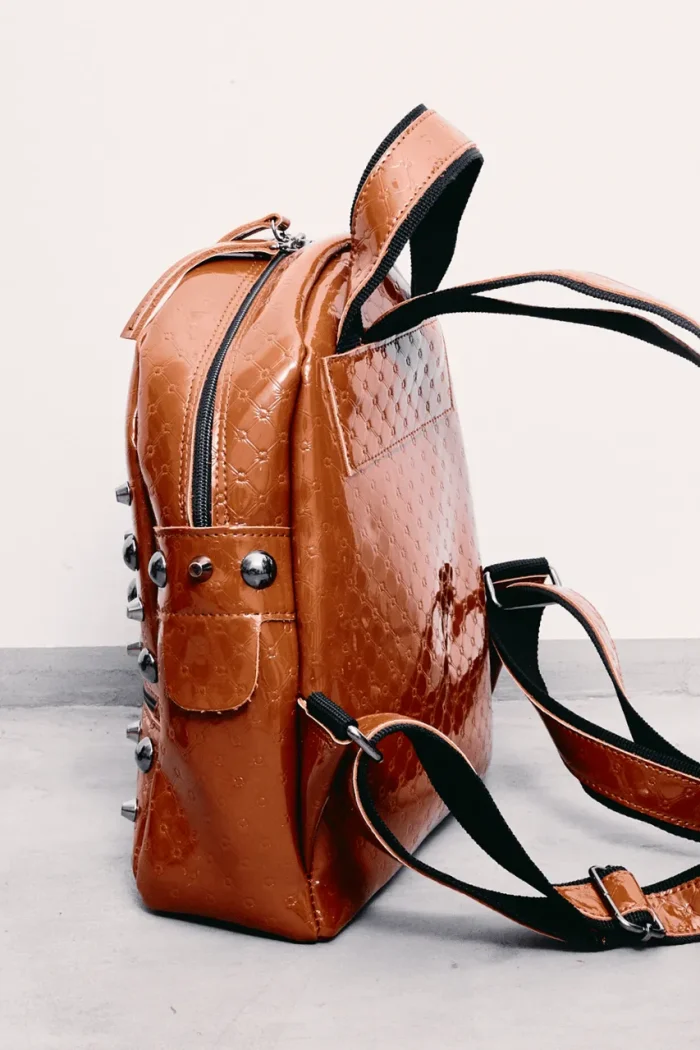 Retro Backpack Γυναικείο Λουστρίνι Κονιάκ Small - Image 4