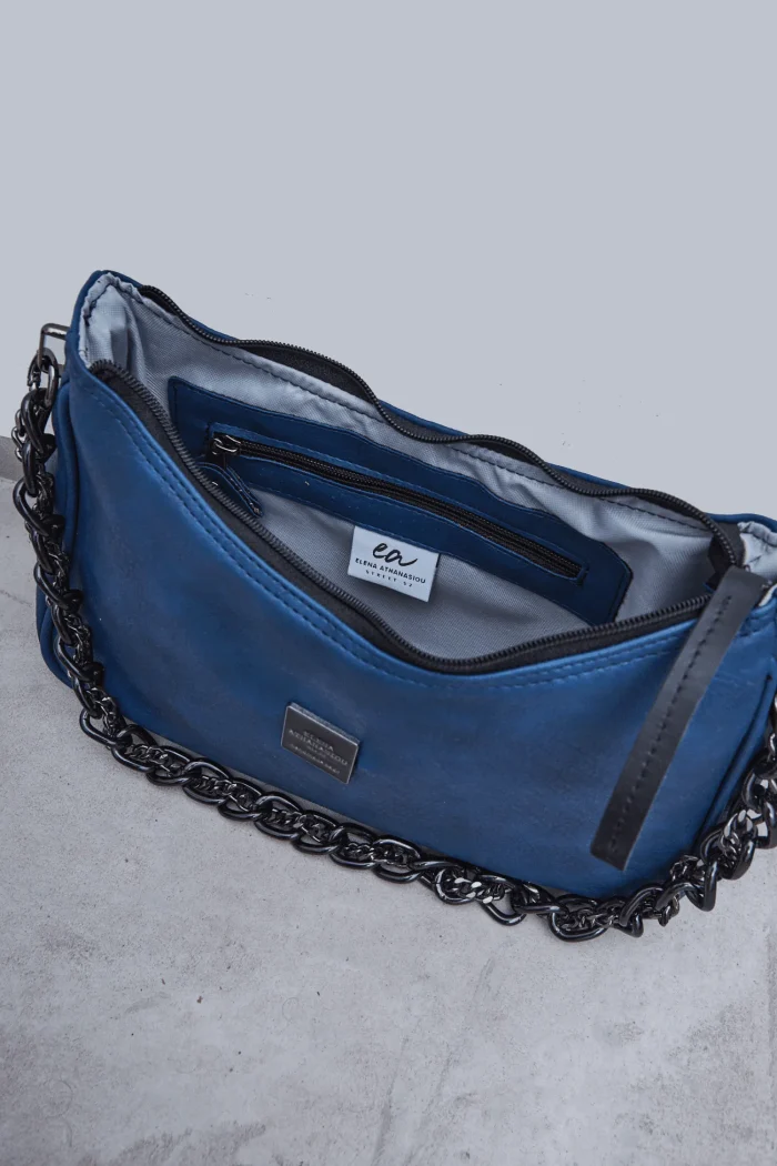 Retro Chain Baguette Bag Μπλε - Image 4