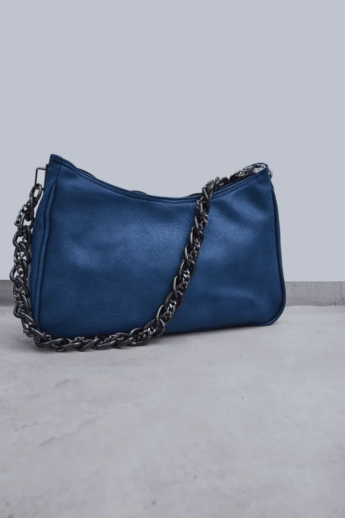 Retro Chain Baguette Bag Μπλε - Image 5