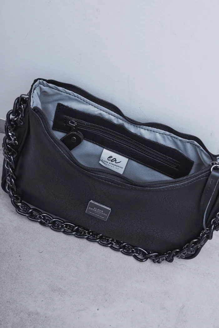 Retro Chain Baguette Bag Μαύρη - Image 4