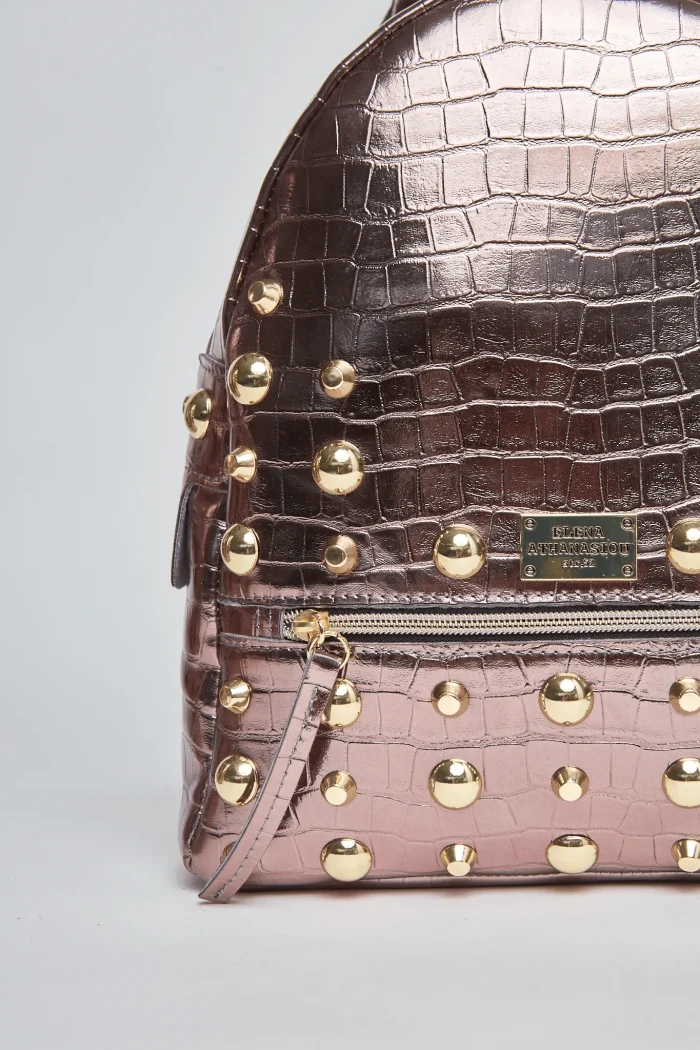 Croco Backpack Γυναικείο Μεταλλικό Γκρί Small - Image 3