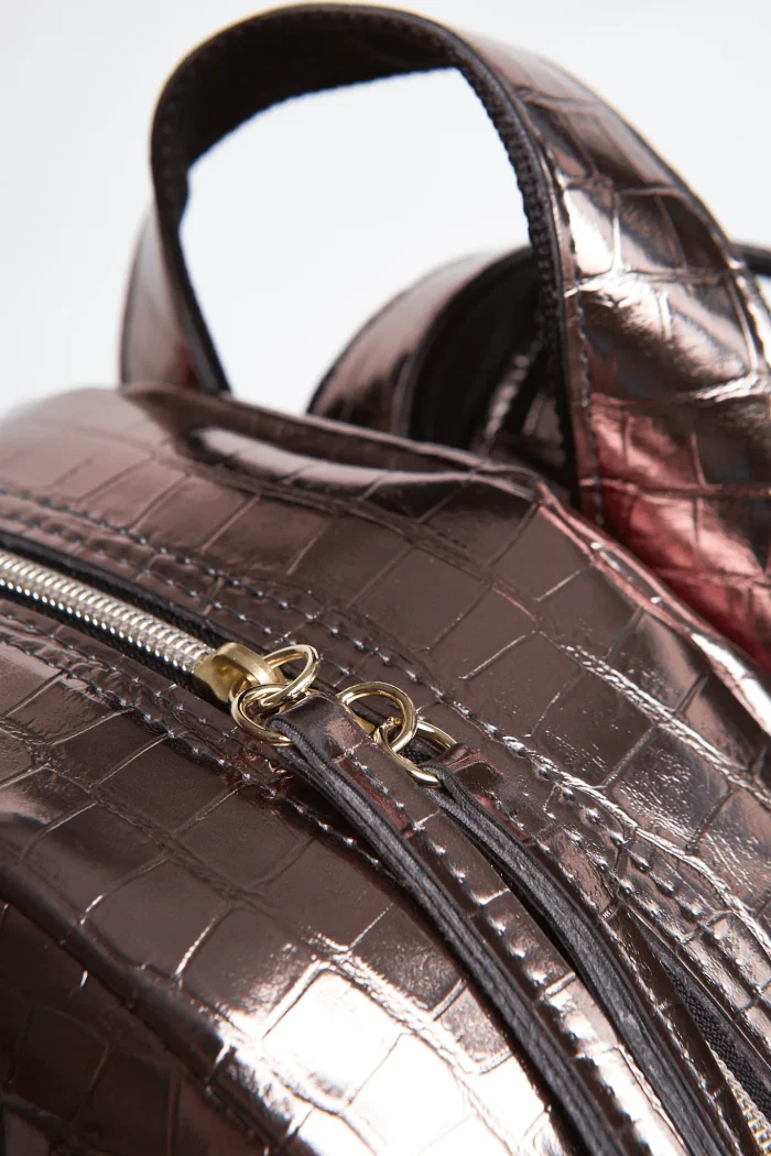 Croco Backpack Γυναικείο Μεταλλικό Γκρί Small - Image 6