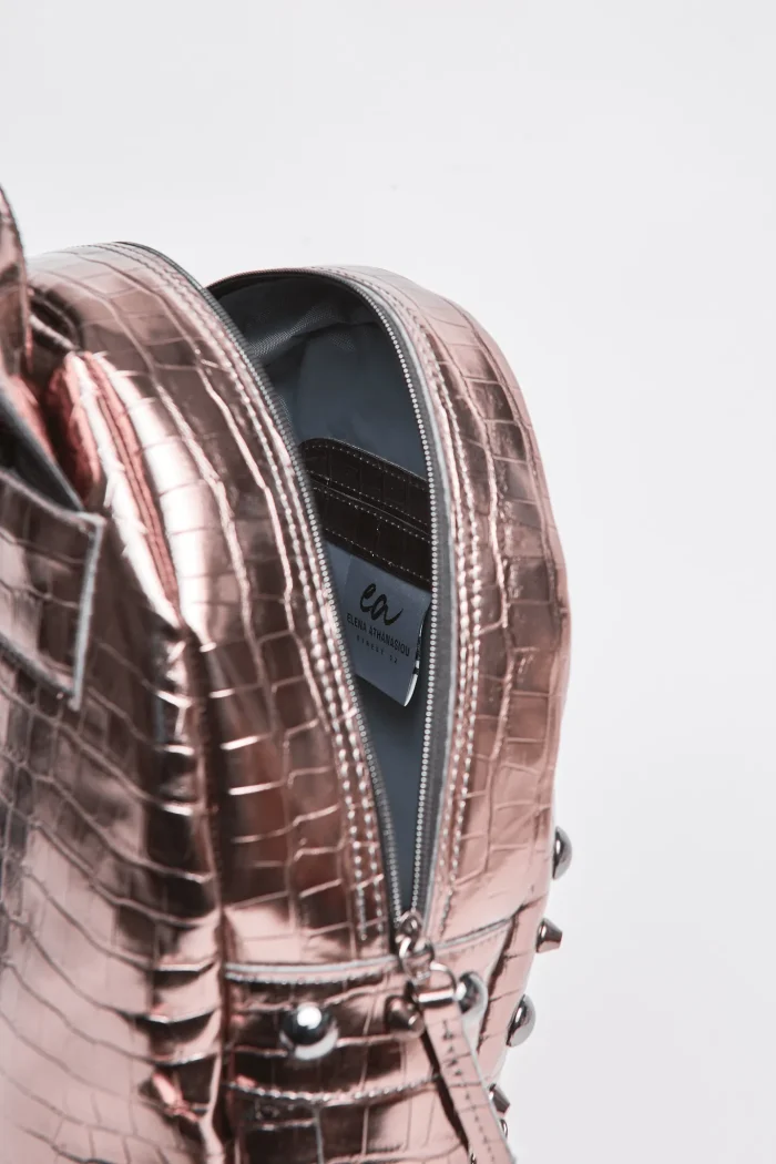 Croco Backpack Γυναικείο Μεταλλικό Γκρί Small - Image 5
