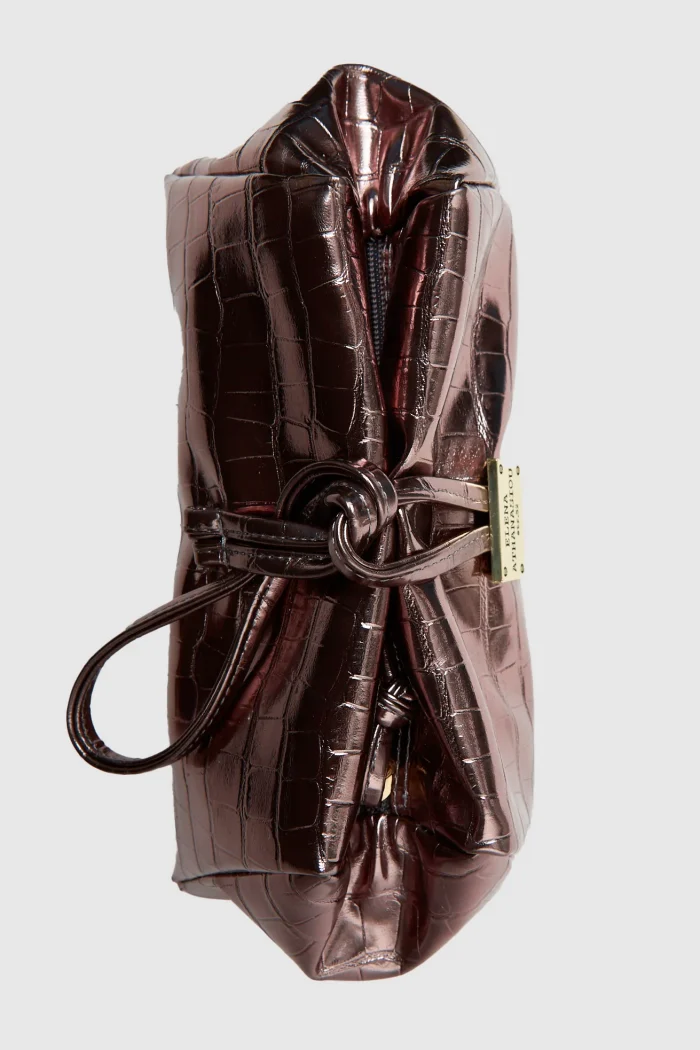 Lunchbag Croco Τσάντα Εξοδου Μεταλικο Γκρι - Image 4