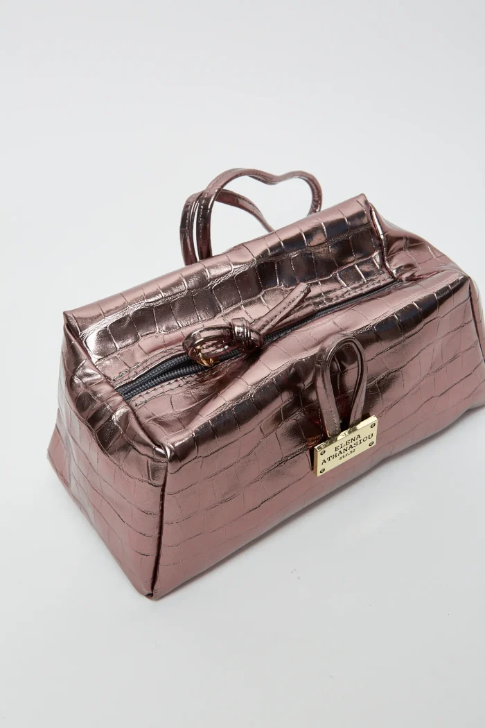 Lunchbag Croco Τσάντα Εξοδου Μεταλικο Γκρι - Image 2