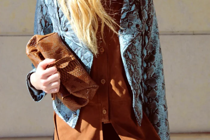 Lunchbag Croco Τσάντα Εξοδου Καφε Large - Image 2