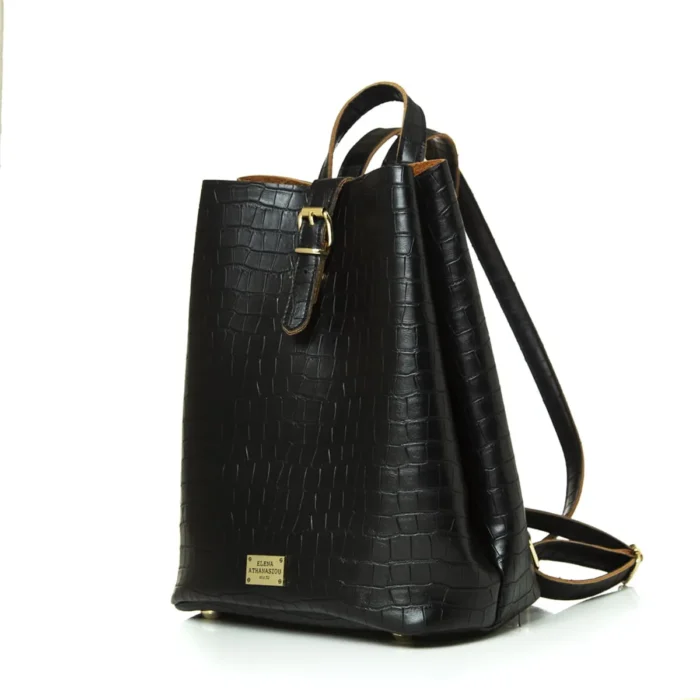Recycled Leather Croco Backpack Γυναικείο Μαύρη - Image 4