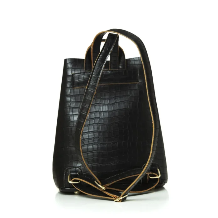 Recycled Leather Croco Backpack Γυναικείο Μαύρη - Image 3