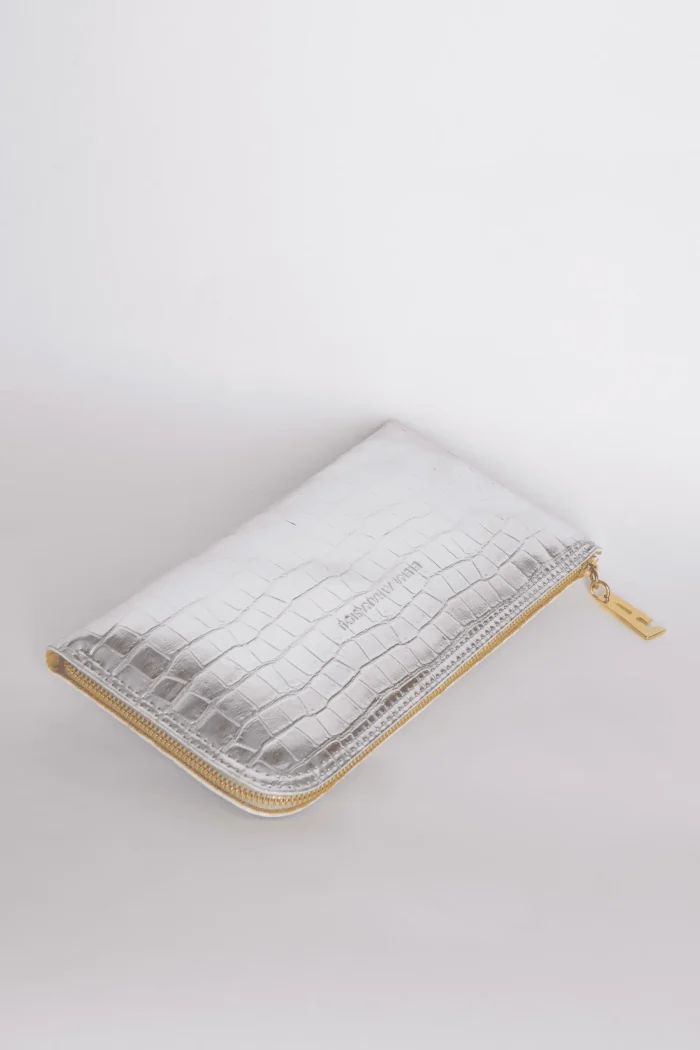 Croco Clutch Bag Ασημί - Image 2
