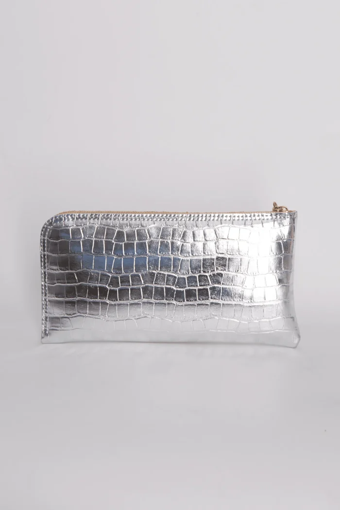 Croco Clutch Bag Ασημί - Image 4