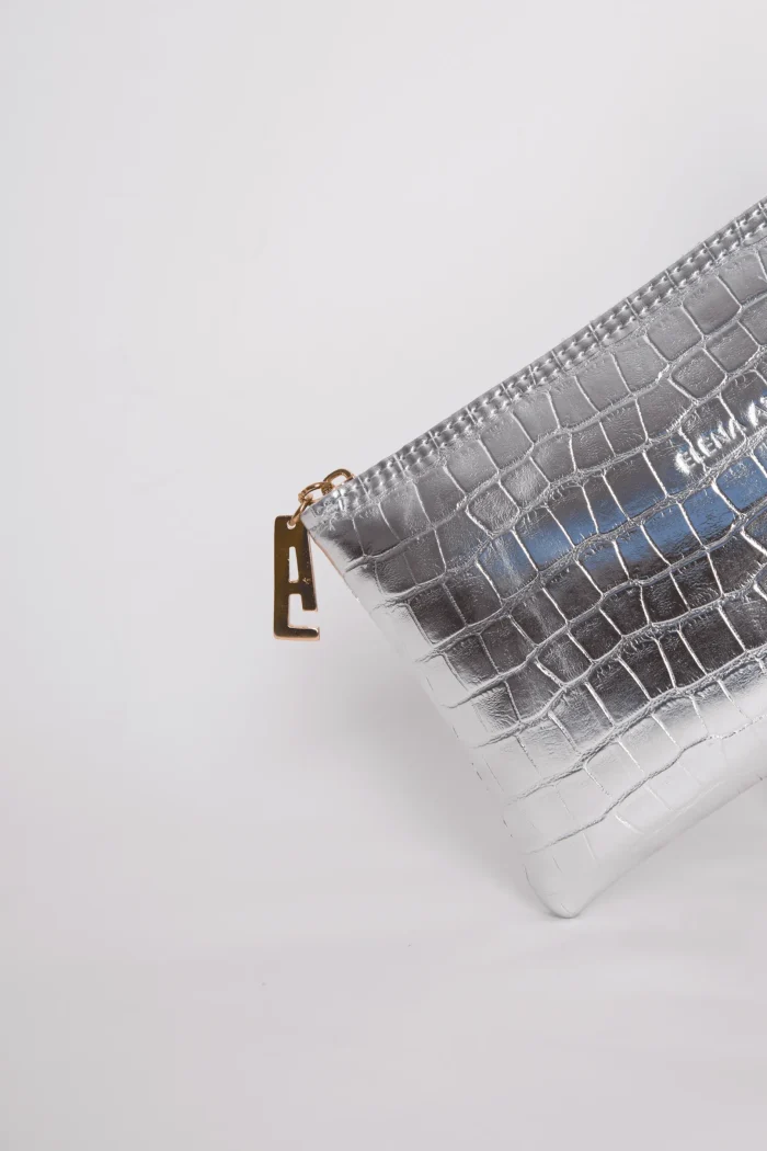 Croco Clutch Bag Ασημί - Image 3