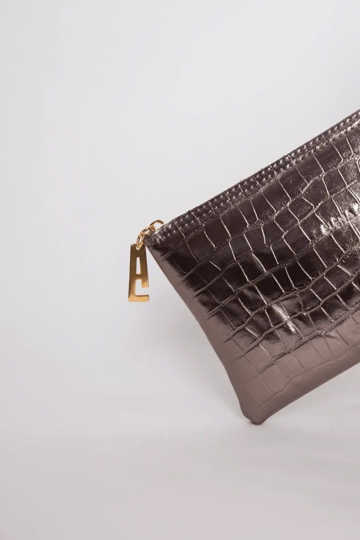 Croco Clutch Bag Γκρι - Image 3