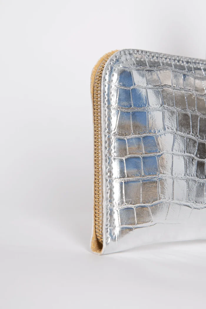 Croco Clutch Bag Ασημί - Image 5
