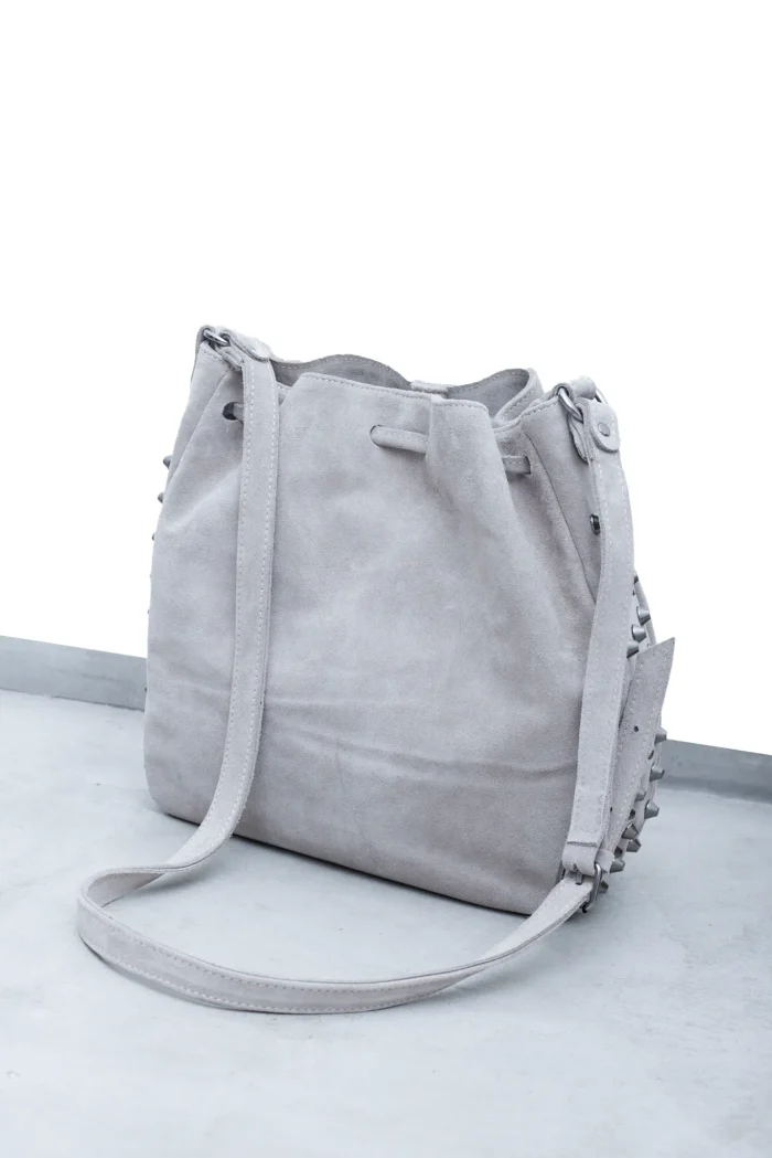 Bling Suede Pouch Bag Ανοιχτό Γκρί - Image 3