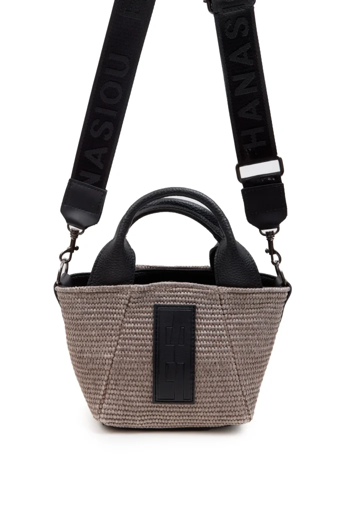 Classy Basket Straw Τσάντα Χιαστι Γκρι - Image 2
