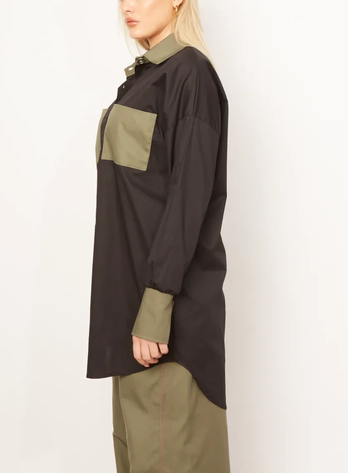 Amanda Patched Shirt Apparel  Khaki Black - Image 4