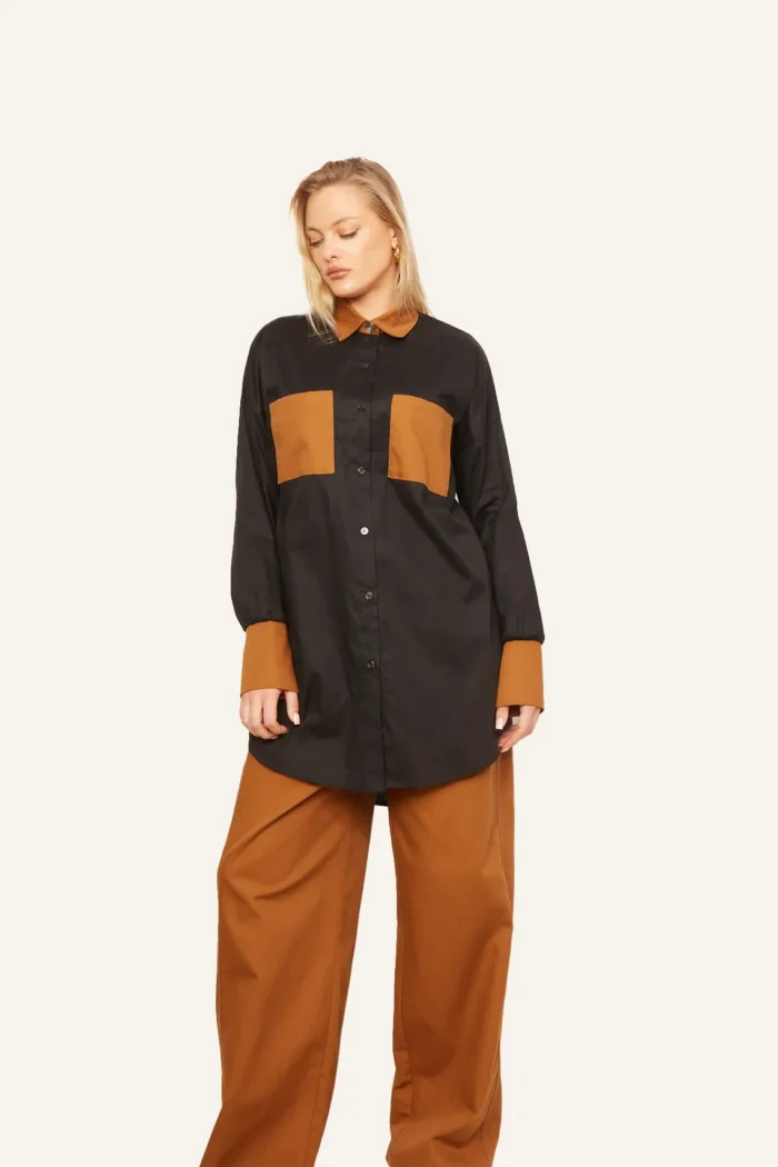Amanda Patched Shirt Apparel  Terracotta Black - Image 2