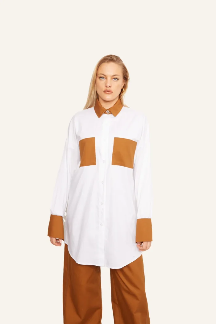 Amanda Patched Shirt Apparel  Terracotta White - Image 3
