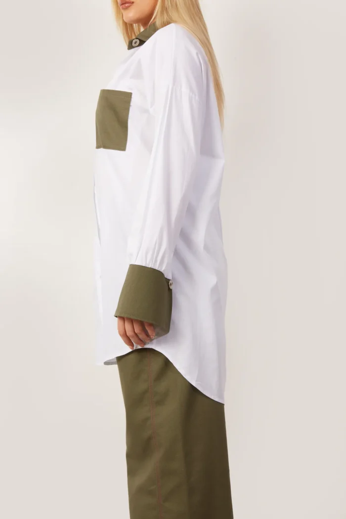 Amanda Patched Shirt Apparel  Khaki White - Image 3