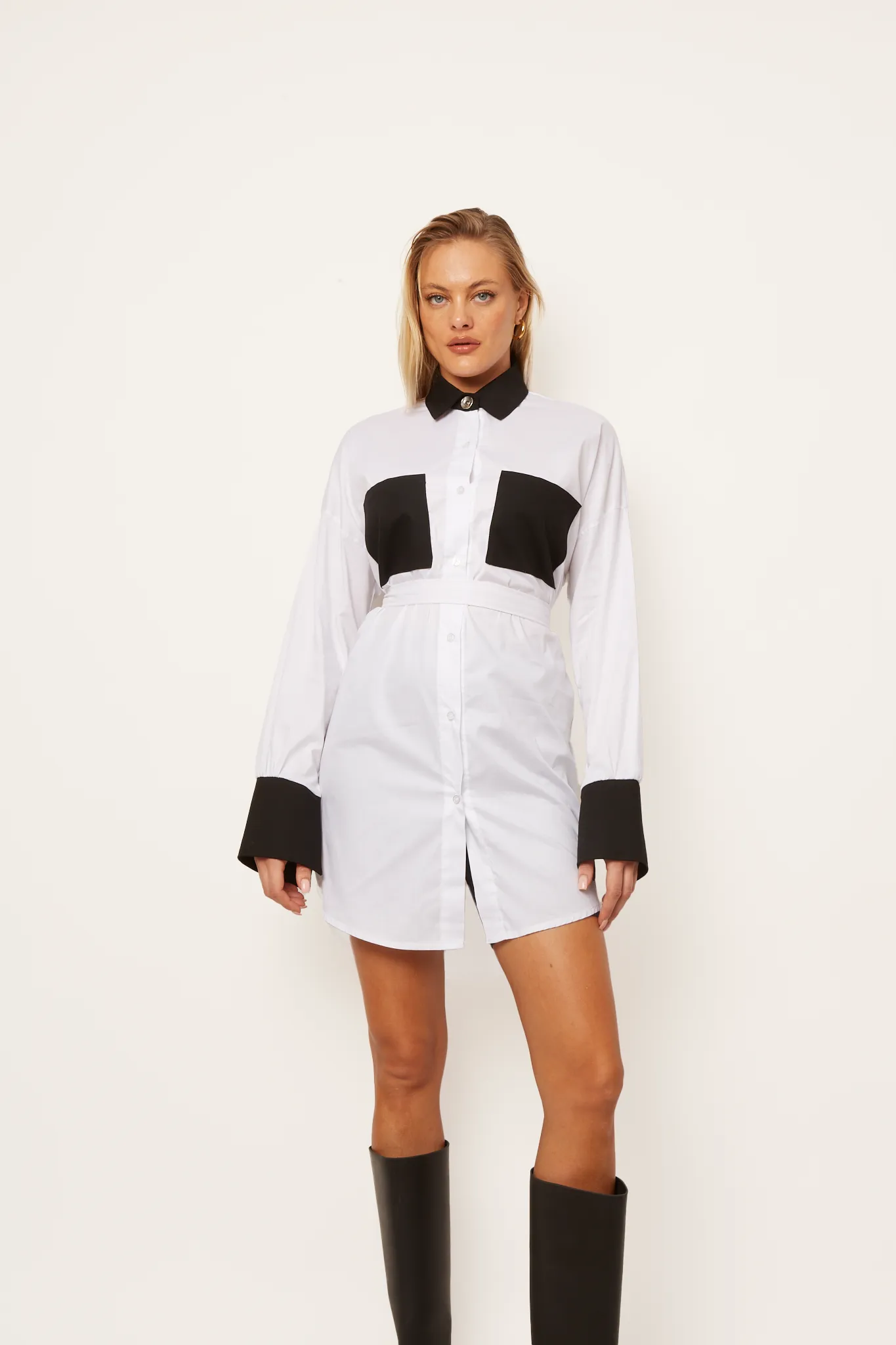 Amanda Patched Shirt Apparel  Black White - Image 1
