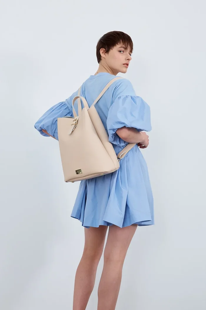 Recycled Leather Backpack Γυναικείο Μπεζ - Image 4