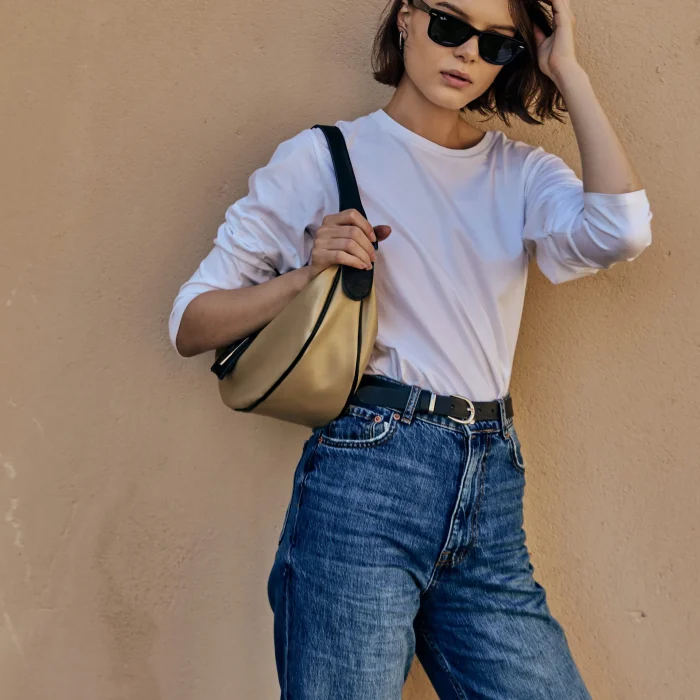 Vegan Baguette Τσάντα Ώμου Χρυσή - Image 4