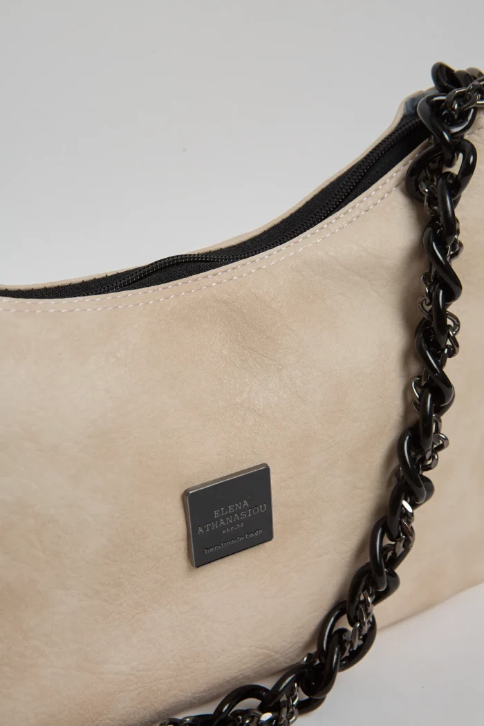 Retro Chain Baguette Bag Μπεζ - Image 4