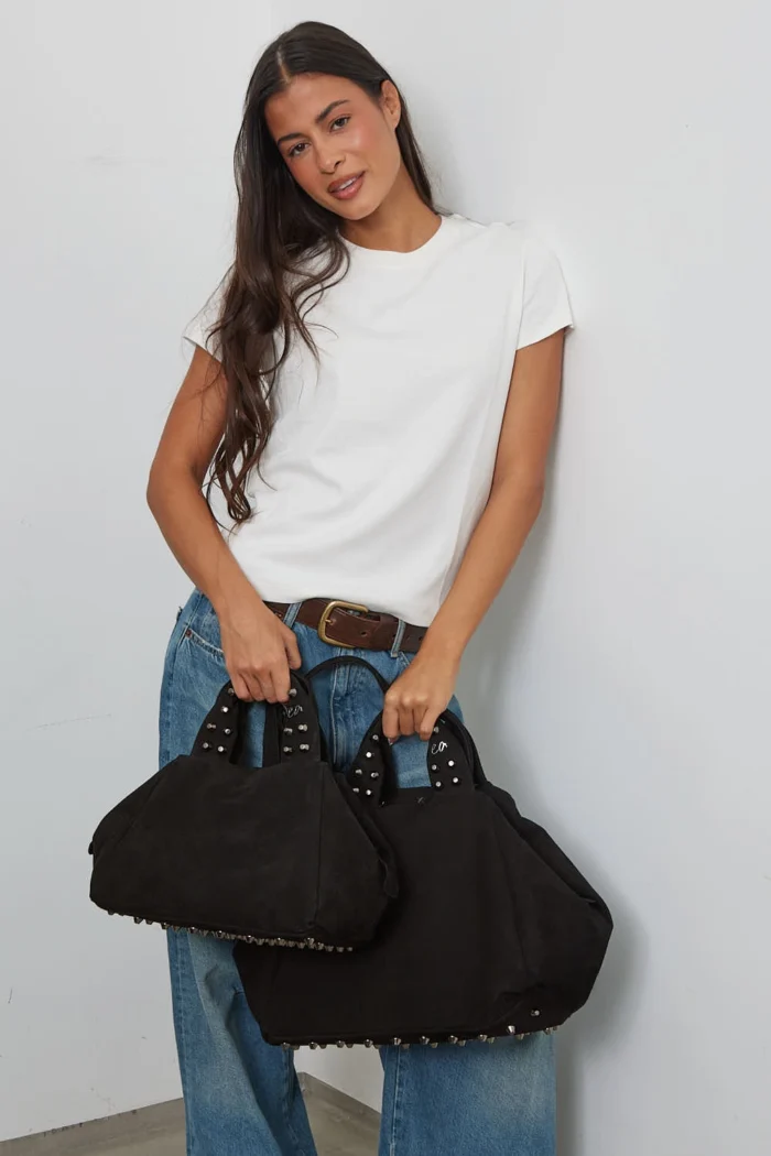 Bubble Bag Suede Τσάντα Χειρος Μαυρη - Image 6