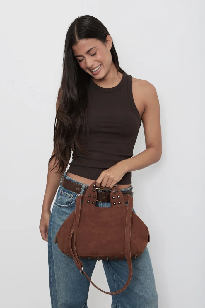 Bubble Bag Suede Τσάντα Χειρος Καμελ - Image 2