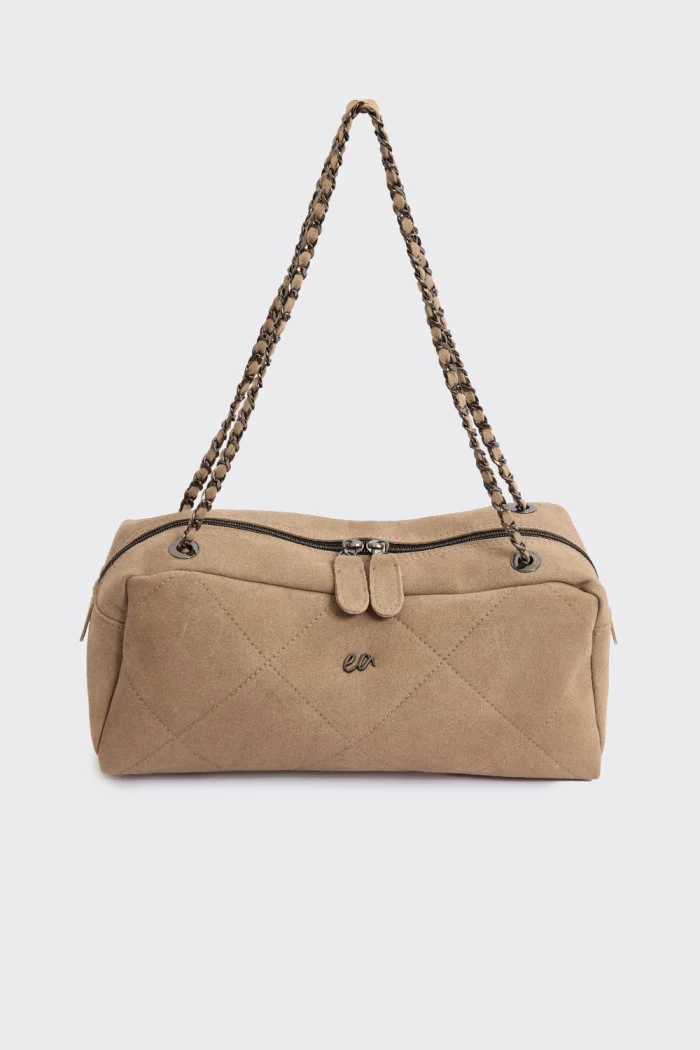 Silhouette Chain Planet Suede Τσάντα Ώμου Μπεζ Large - Image 2