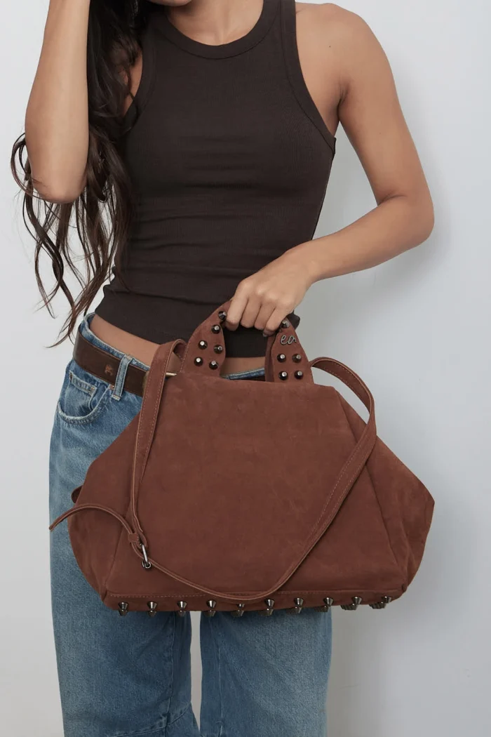 Bubble Bag Suede Τσάντα Χειρος Καμελ - Image 6