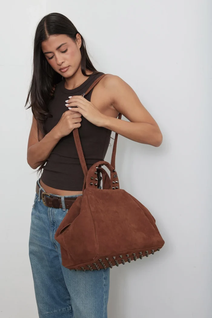 Bubble Bag Suede Τσάντα Χειρος Καμελ - Image 2