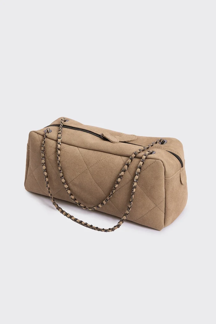 Silhouette Chain Planet Suede Τσάντα Ώμου Μπεζ Large - Image 3