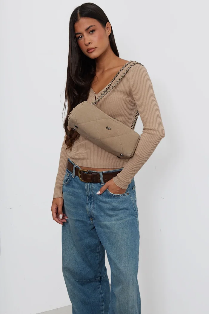 Silhouette Chain Τσάντα Ώμου Μπεζ Small - Image 2