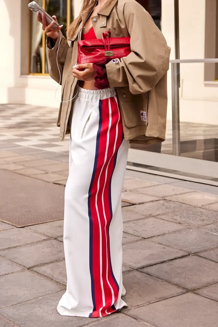 Γυναικεία  LOOSE FIT Παντελόνα Με Παινή Ρίγα APPAREL Λευκή - Image 2