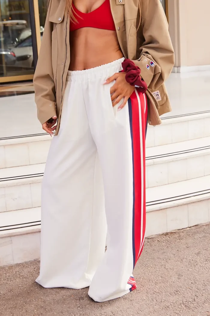 Γυναικεία  LOOSE FIT Παντελόνα Με Παινή Ρίγα APPAREL Λευκή - Image 3