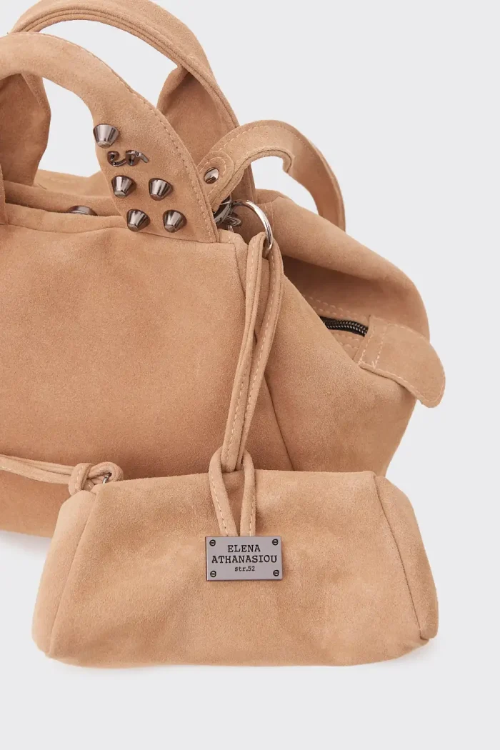 Bubble Bag Suede Τσαντα Χειρος Μπεζ Small - Image 3