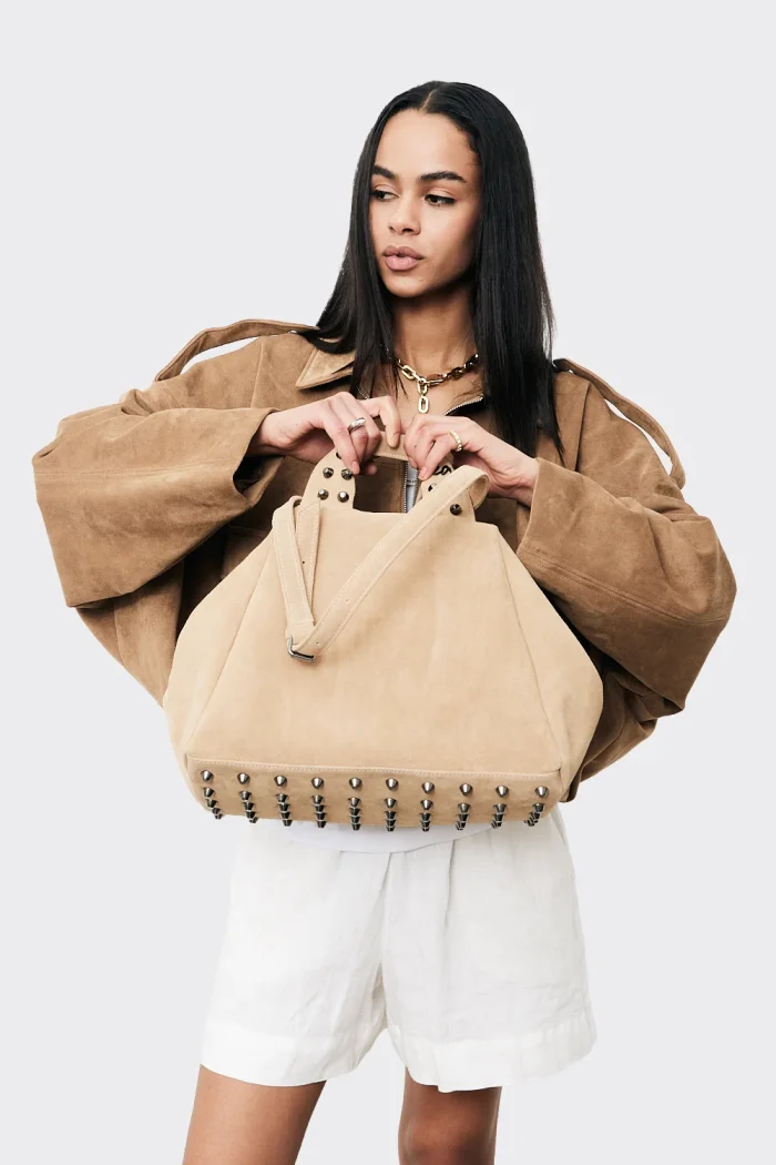 Bubble Bag Suede Τσαντα Χειρος Μπεζ Large - Image 3