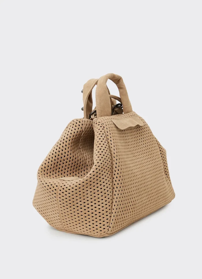 Bubble Bag Net Suede Τσαντα Χειρος Μπεζ Large - Image 6
