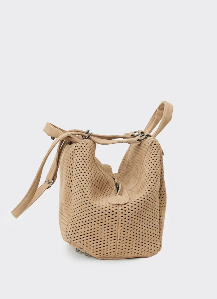 Bubble Bag Net Suede Τσαντα Χειρος Μπεζ Large - Image 5