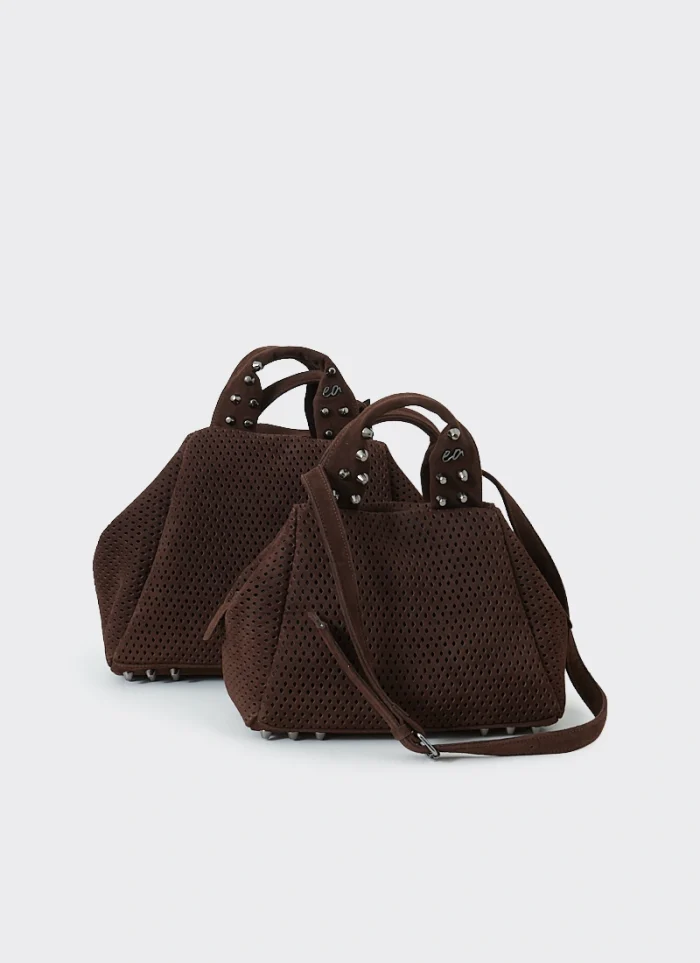 Bubble Bag Net Suede Τσαντα Χειρος Καφε Small - Image 3