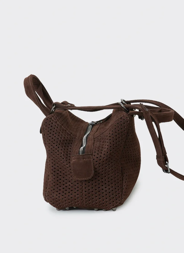 Bubble Bag Net Suede Τσαντα Χειρος Καφε Large - Image 4