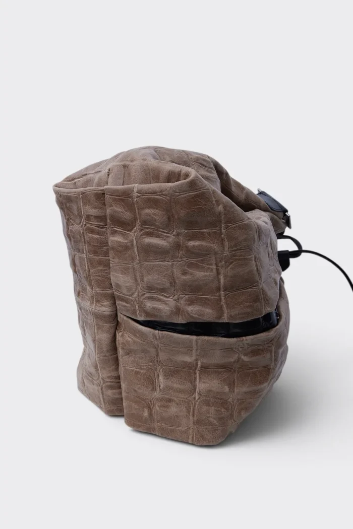 Baggy Croco Pouch Bag Μπεζ - Image 9
