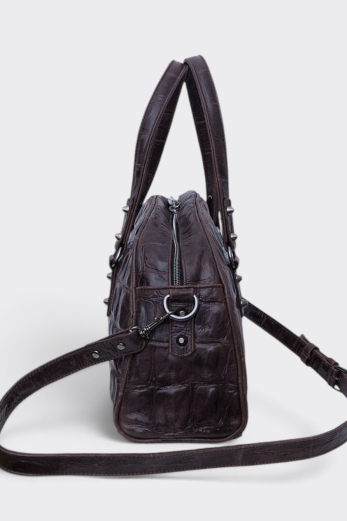Luna Bag Croco Τσαντα Χειρος Καφε Large - Image 3