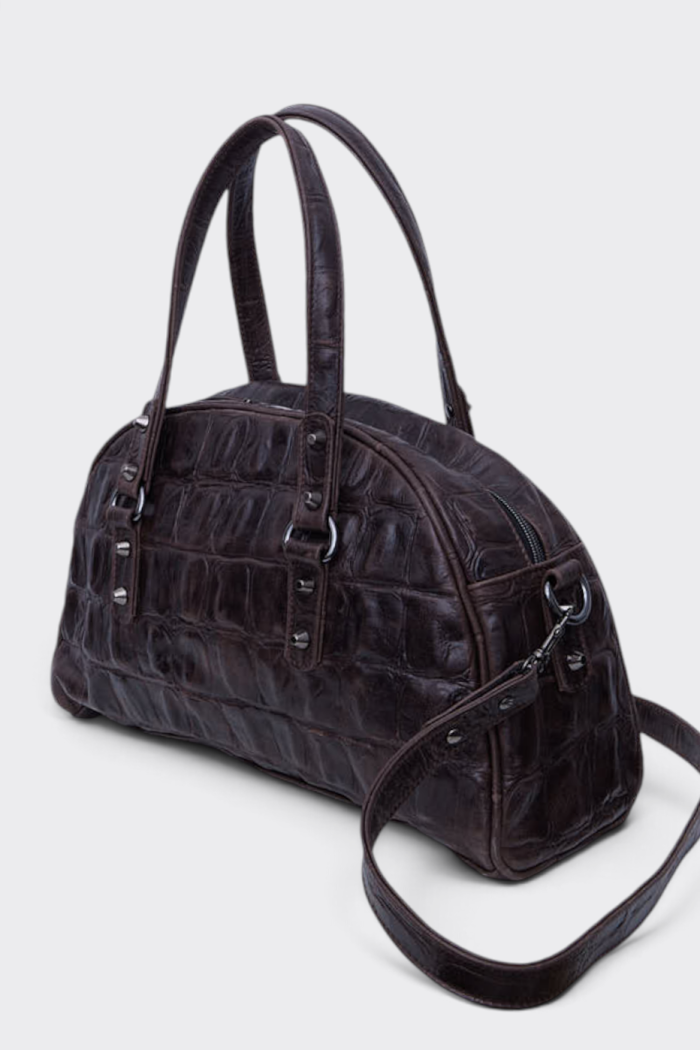 Luna Bag Croco Τσαντα Χειρος Καφε Large - Image 4